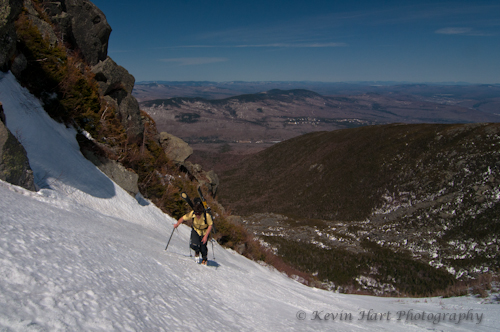 Nearing the lip of the headwall, on a roughly 50-degree slope.