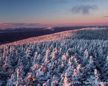 "A Stratton Sunset" - Evening winter alpenglow from the Stratton fire tower, Vermont.