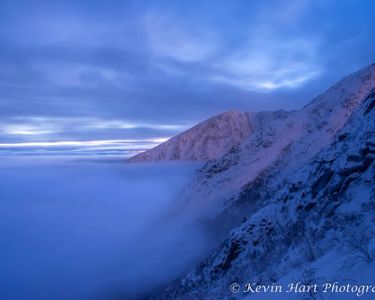 "Lunar Alpenglow I" - The full moon glows on the Knife Edge, as seen from the Saddle headwall. Katahdin, Baxter State Park, ME.