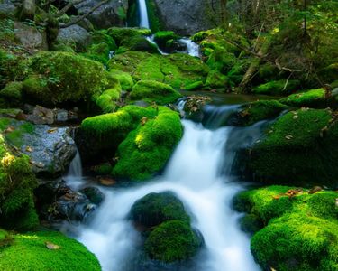 "Mossy Falls" - Dappled, early autumn light decorates Mossy Falls in Randolph, NH at the base of King Ravine.