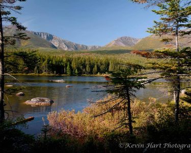 "Spruce Trees and Mountain Breeze" - Mt. Katahdin as seen from Whidden Pond one morning.