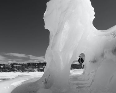 "The Ice Sphinx" - A naturally-formed ice sculpture on the breakwater of Lake Champlain. Burlington, VT.