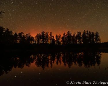 "The Faux Forest Fire" - Aurora over Lowell Lake, Londonderry, VT.