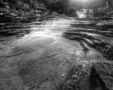 "Coliseum Falls II" -Bemis Brook tumbles over a natural, miniature colosseum in Crawford Notch, NH on a foggy morning.