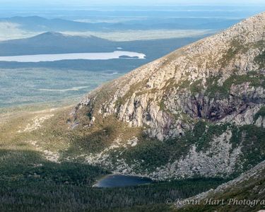 "Saddle View" - From the Saddle, looking down at Chimney Pond and the Dudley Trail under clear skies.