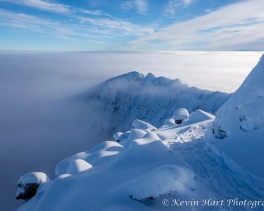 "Around the Bend" - The Knife Edge and endless undercast from the summit of Baxter Peak on Katahdin in Maine in January. 