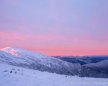 "Adams Sunrise I" - A fiery sunrise burns through Edmands Col and on the peaks of the Franconia Ridge in the distance. Taken from the side of Mt. Abigail Adams in the White Mountains of New Hampshire.