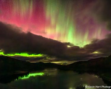 "The Mothership" - Clouds clear over the Wrightsville Dam in Vermont to reveal the aurora color of 10/20/24.