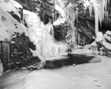 Bingham Falls' Amphitheater in Black and White, Stowe, VT