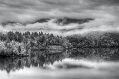 Black and white, reflection, fog