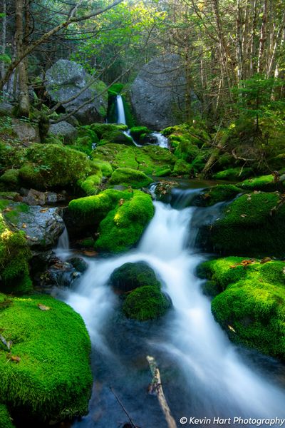 "Mossy Falls" - Dappled, early autumn light decorates Mossy Falls in Randolph, NH at the base of King Ravine.