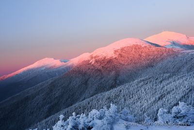 Winter in the White Mountains, NH, at sunset. 